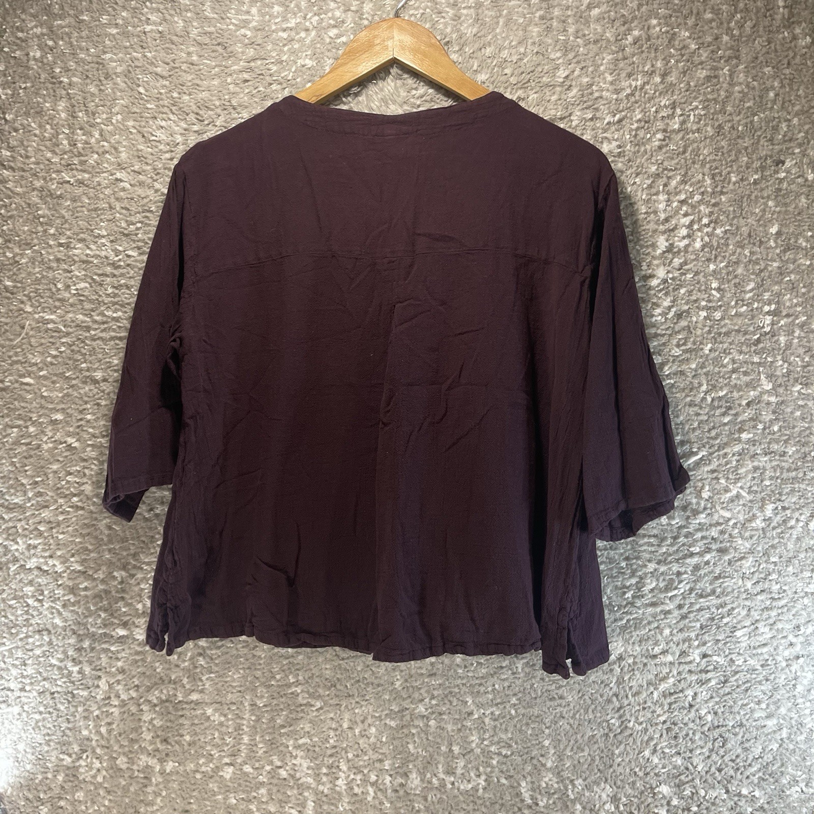 Oh My Gauze Button Front Crinkle Top Purple Brown Cotton 1, M Boho Boxy Coastal