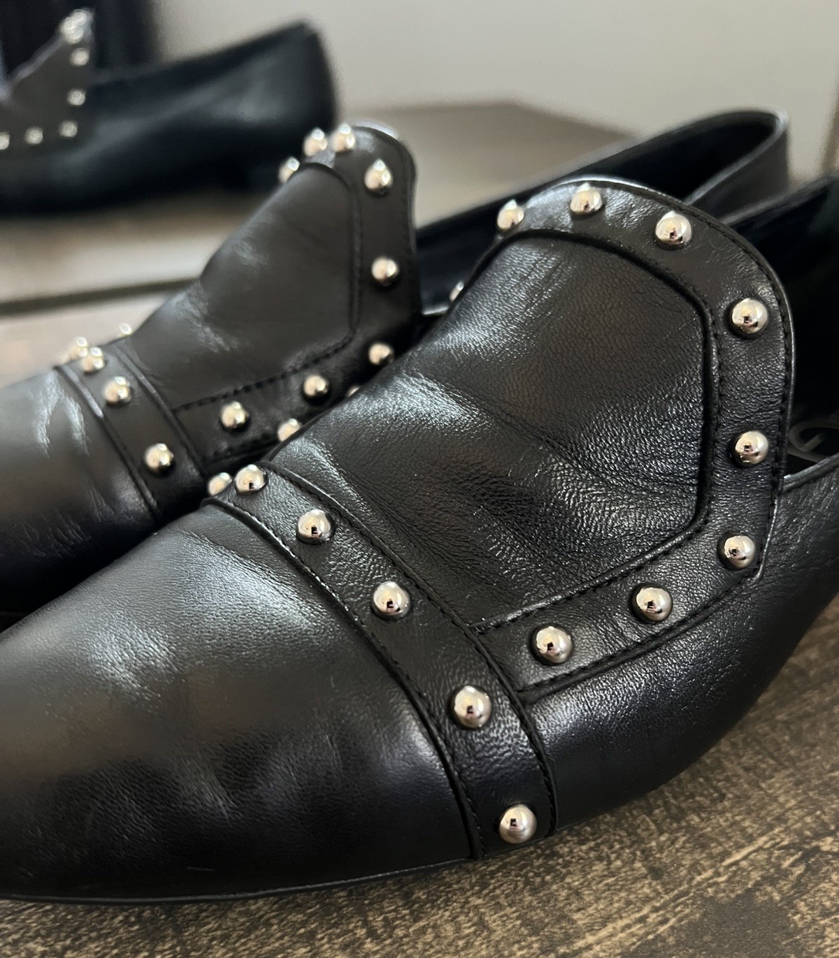 AGL Shoes Womens Black Leather Loafers Pointed Toe Slip On Casual Italy US 8