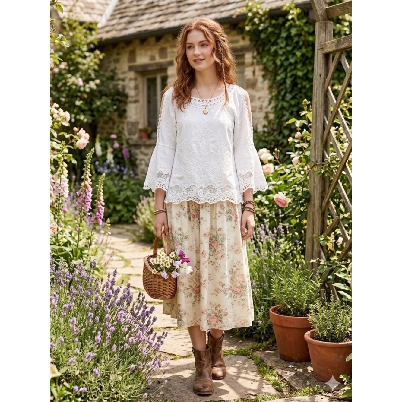 Democracy White Cold Shoulder Embroidered Lace Bell Sleeve Top XS Cottagecore