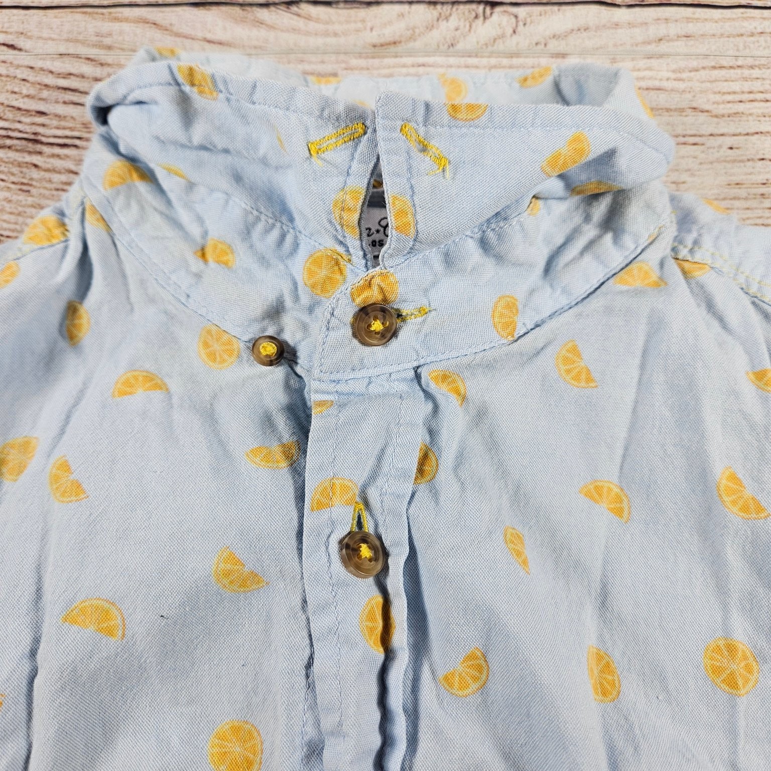 Sovereign Code Men’s Light Blue Yellow Lemon Print Cotton Short Sleeve Shirt M