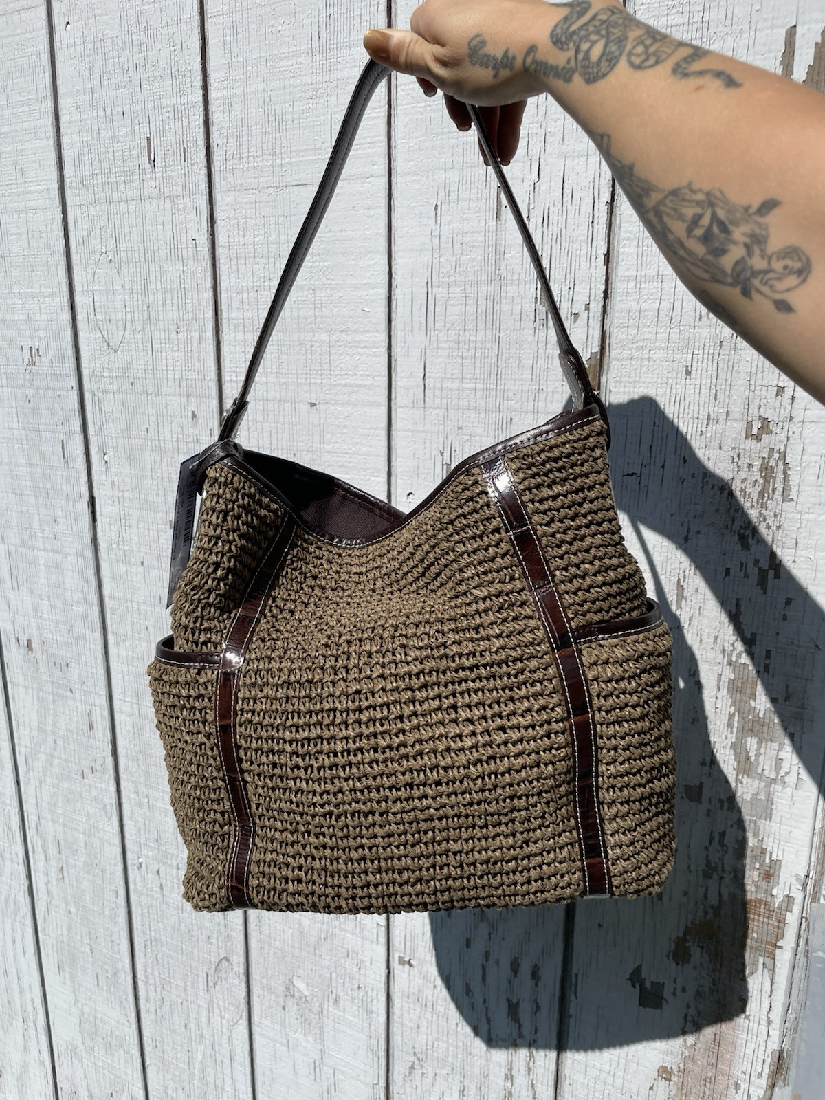 Brighton Salina Brown Woven Shoulder Bag Zip Closure Inner Pockets