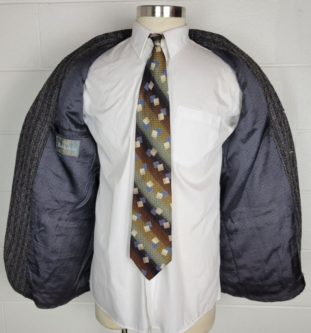 Vintage 50s Dobbshire Mid Century Atomic Fleck Tweed Sport Coat Gray Red 40?