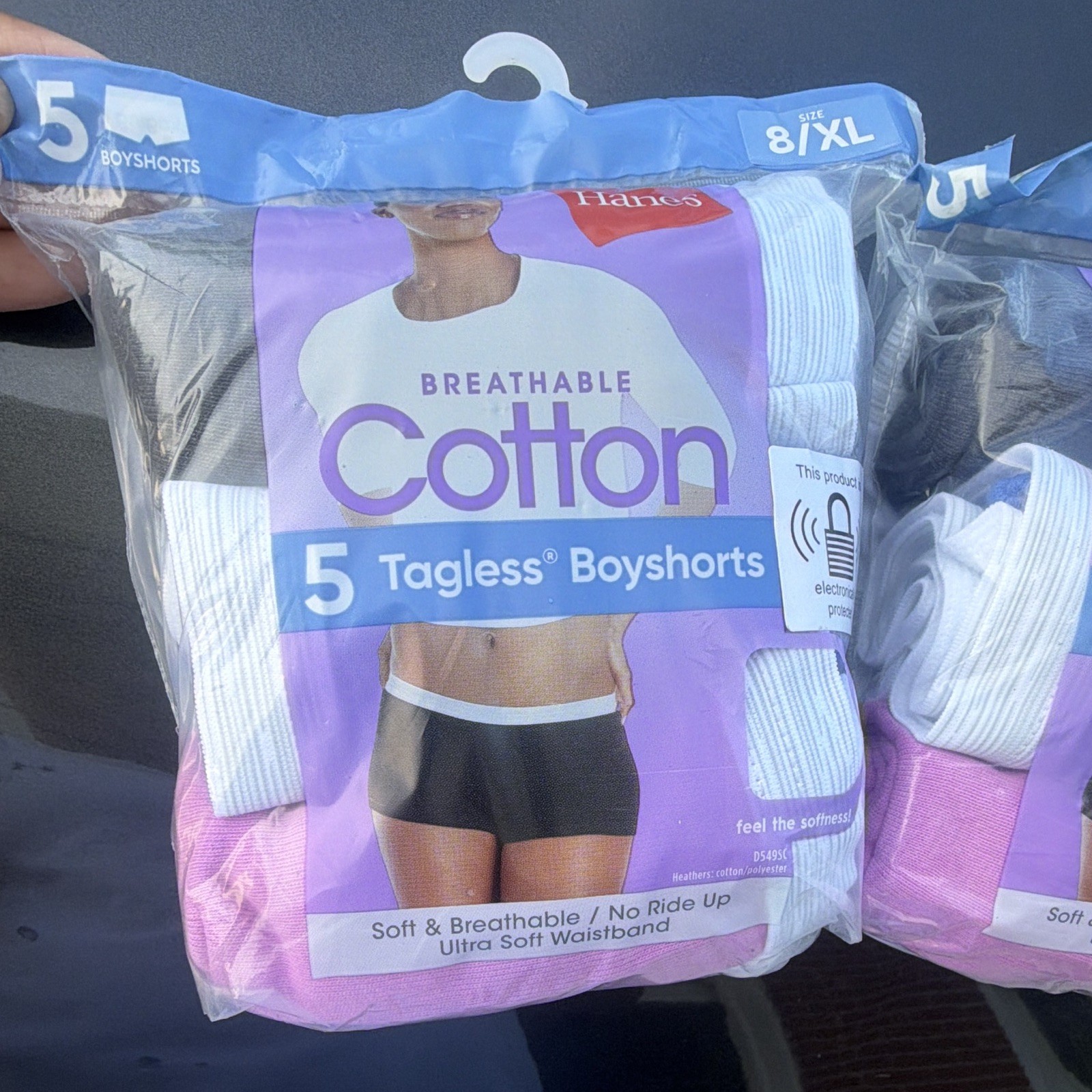 Hanes Breathable Cotton Tagless Boyshort Panties 5 Pack 8/XL Multicolor