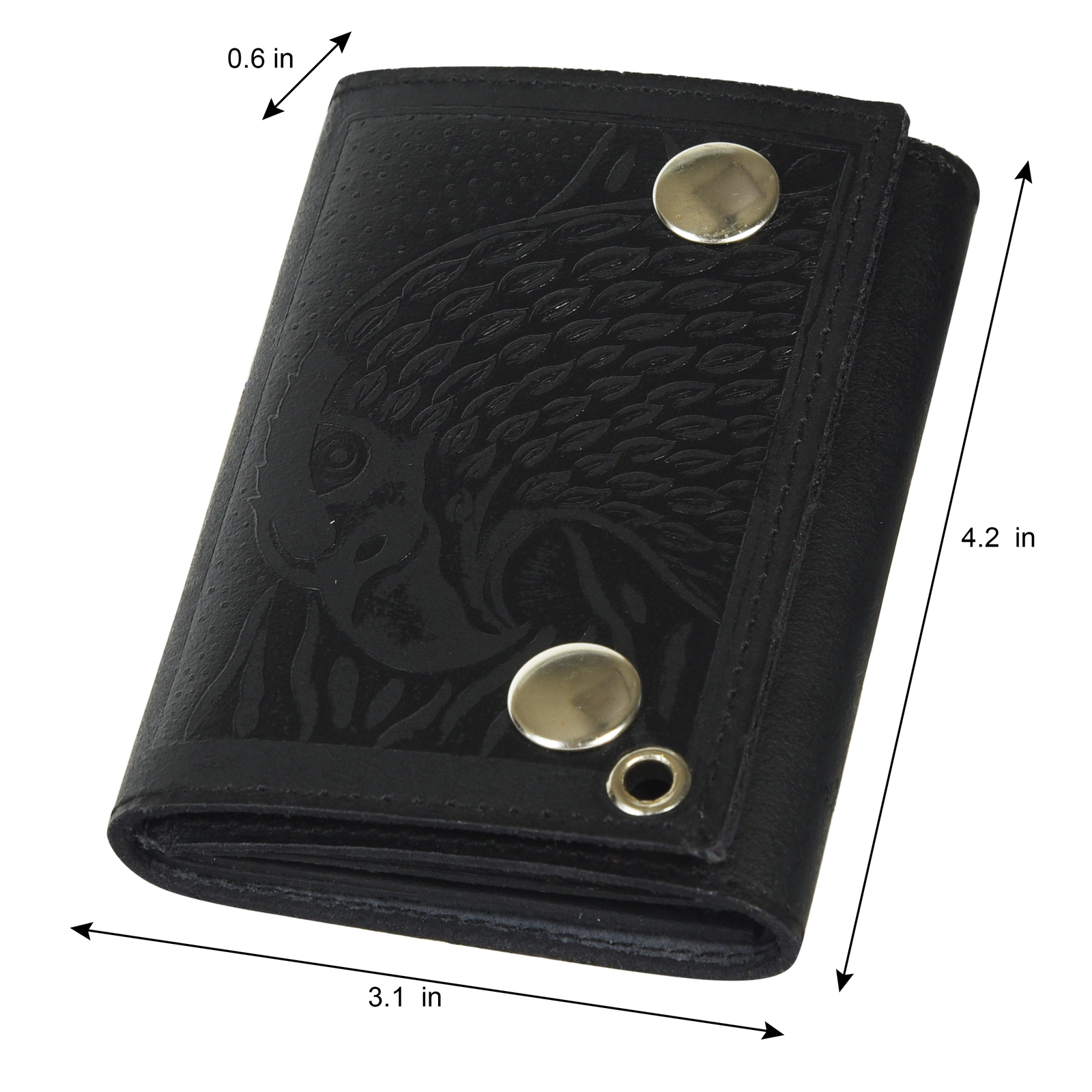 Leatherboss Genuine Leather Men EAGLE Trifold Wallet Chain Biker Trucker, Black