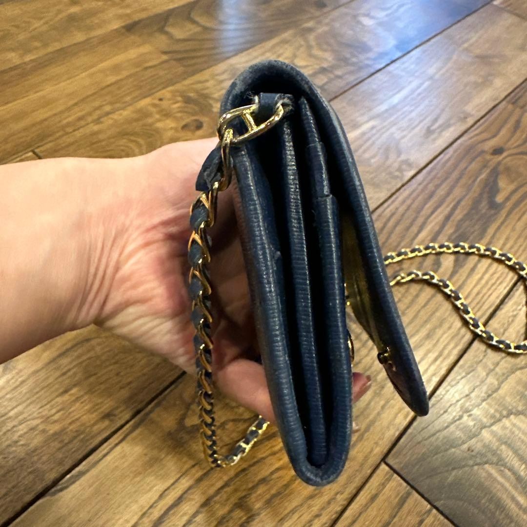 Prada Saffiano Leather Chain Wallet Gold Shoulder Bag 21cm 8.3in W 10cm 3.9in H
