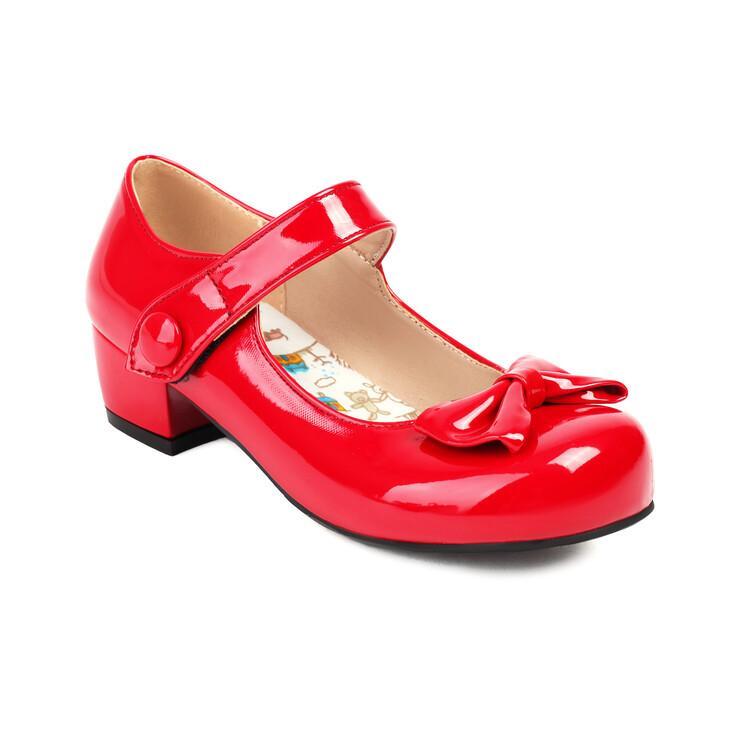 Womens Patent Leather Round Toe Bownot Mary Janes Shoes Ankle Strap Pumps Sweet