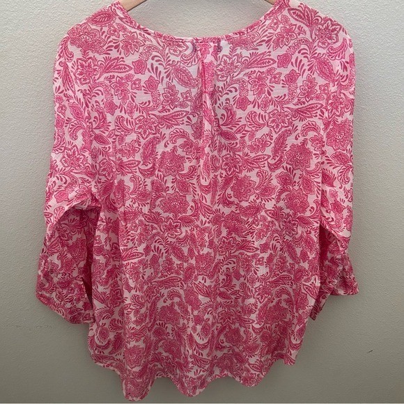 Counterparts Blouse Womens XL Pink Paisley Floral Pintuck V-Neck 3/4 Sleeve