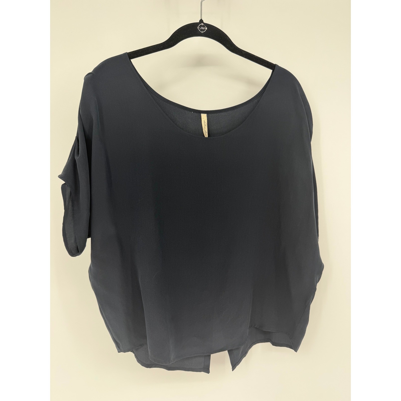 Chelsea Flower Navy Scoop Neck Petal Sleeve Draped Silk Top Women’s Size XL