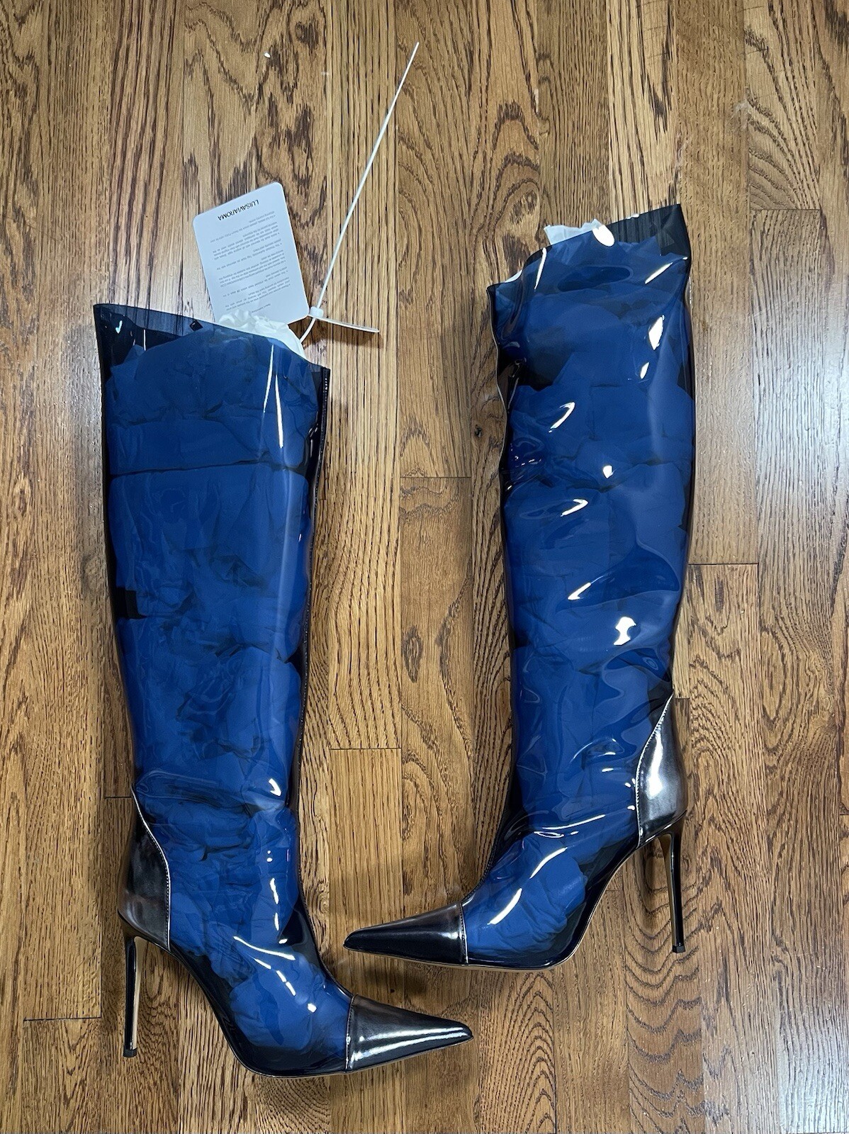 ALEXANDRE VAUTHIER ALEX METALLIC KNEE-HIGH BOOTS CINA BLUE WOMENS SIZE 40 New