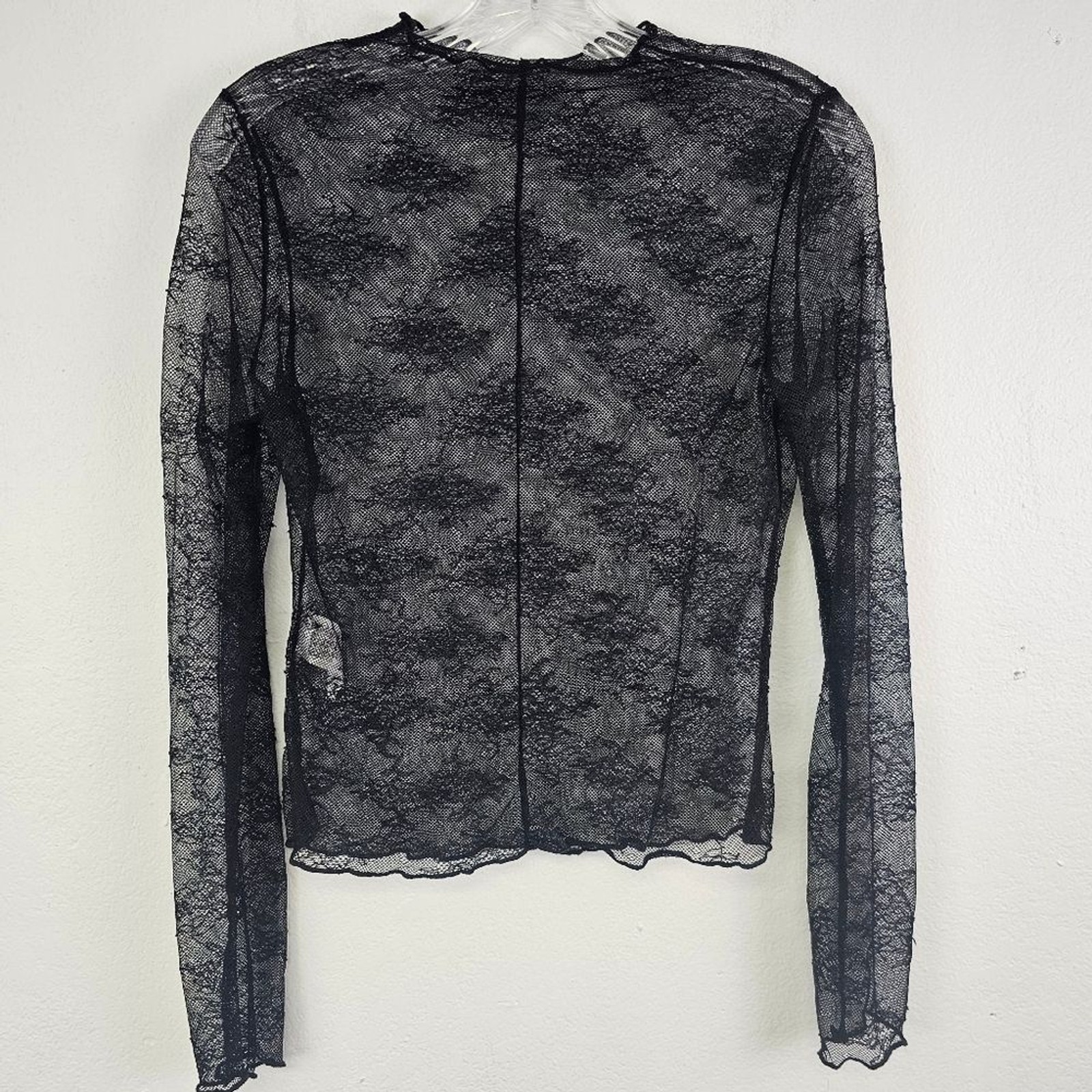 Black Top Embroidered Lace Sheer Long Sleeve Sz M Dark Fairy Whimsigoth