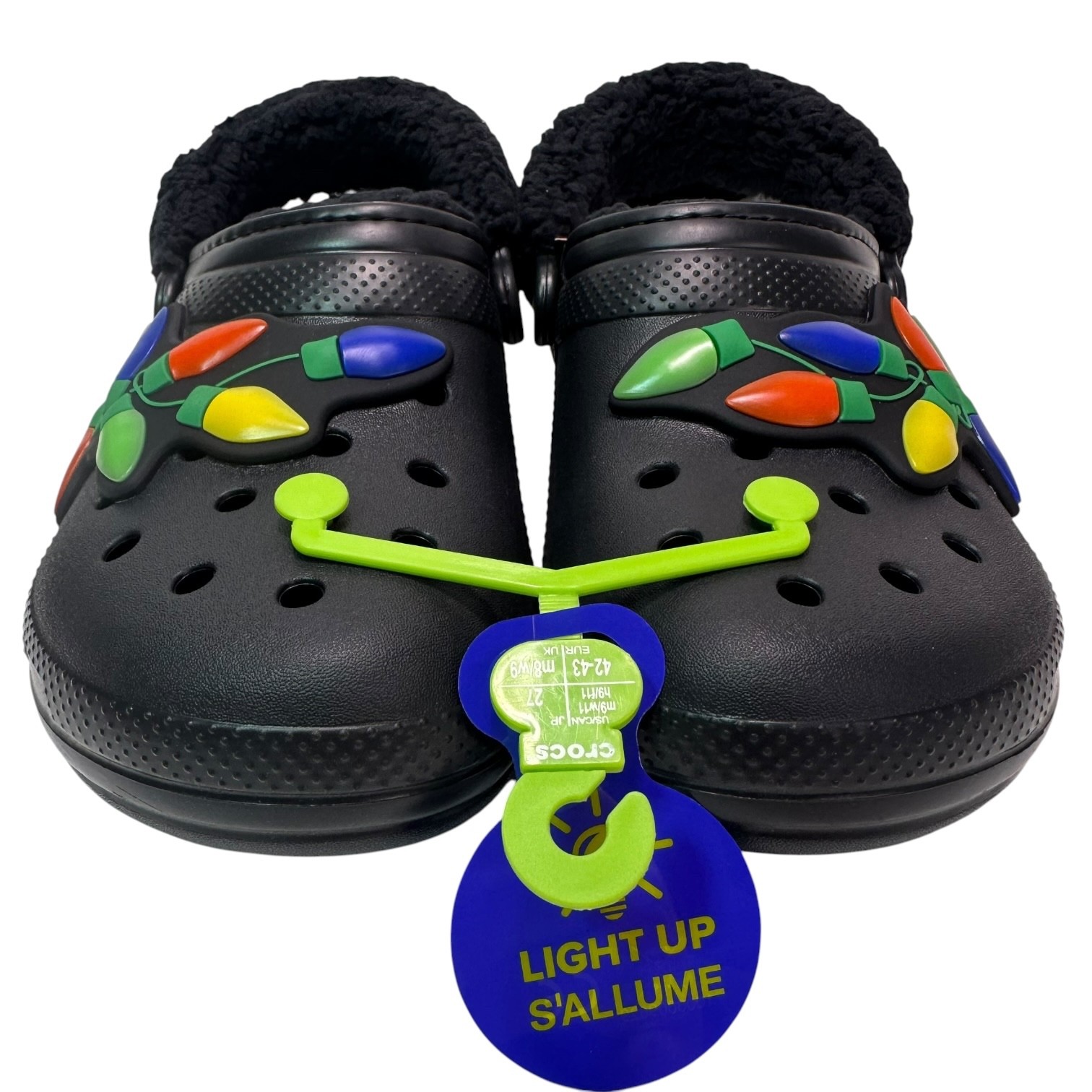 Crocs Classic Lined Holiday Lights Clog Black M9 W11 Fleece Light Up New 212054