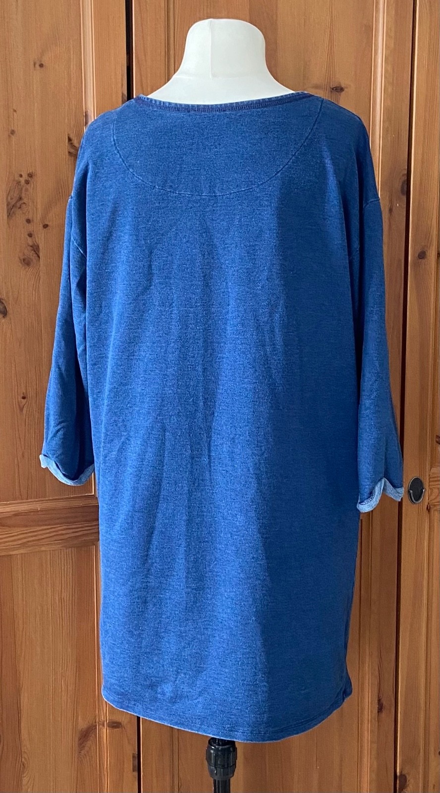 Tu Denim Look Tunic Top | Blue French Terry Lightweight Sweatshirt | Size 16