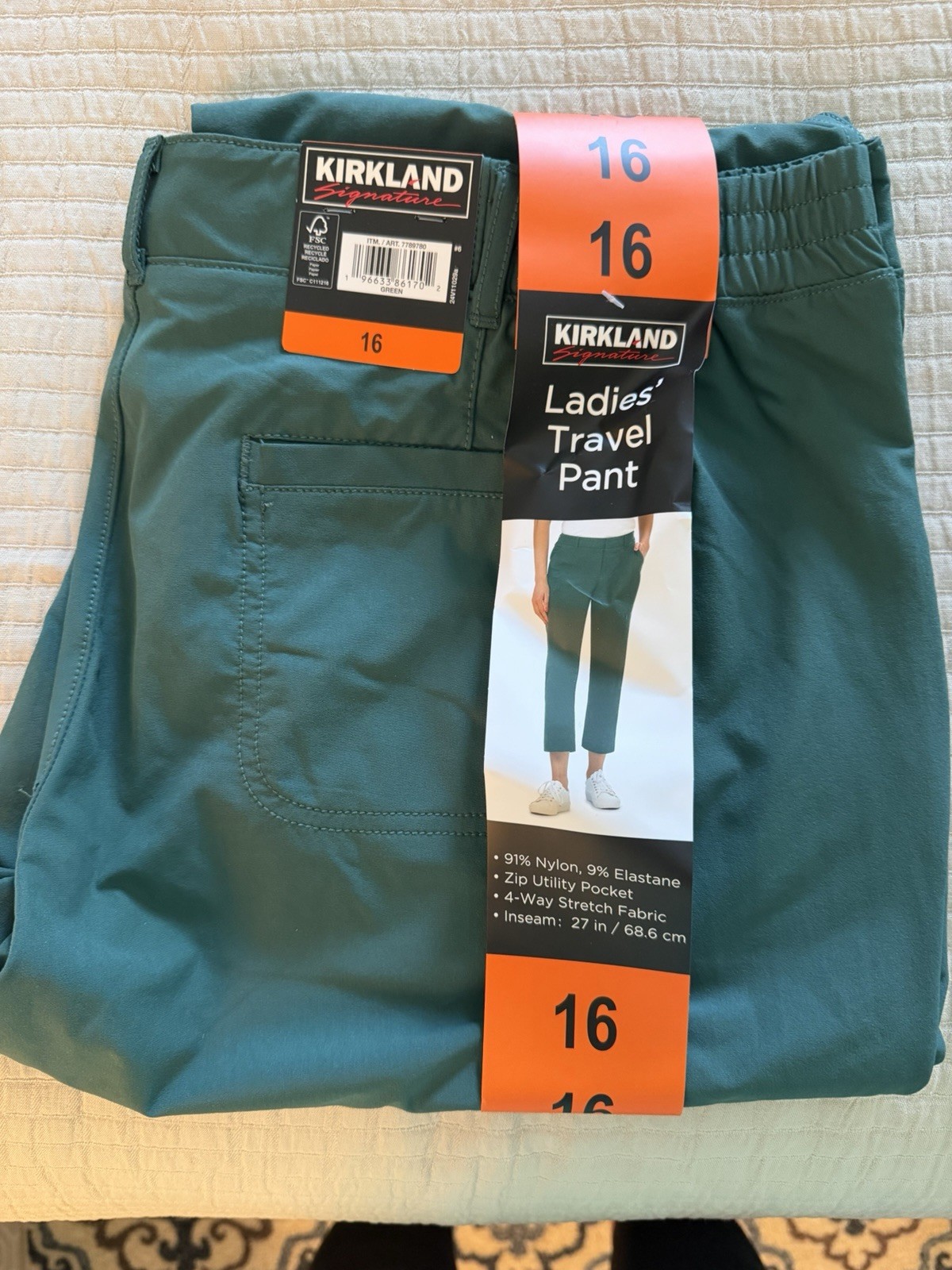 Kirkland Signature Women’s GREEN Travel Pants, Brand New, Size 16
