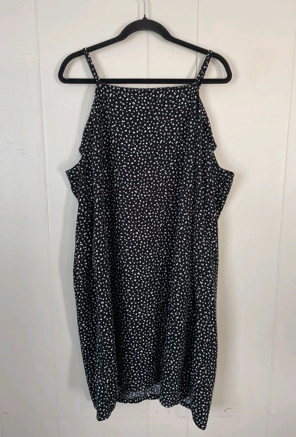 Old Navy Linen Dress Spaghetti Staps XXL Black Dot Pattern Knee Length