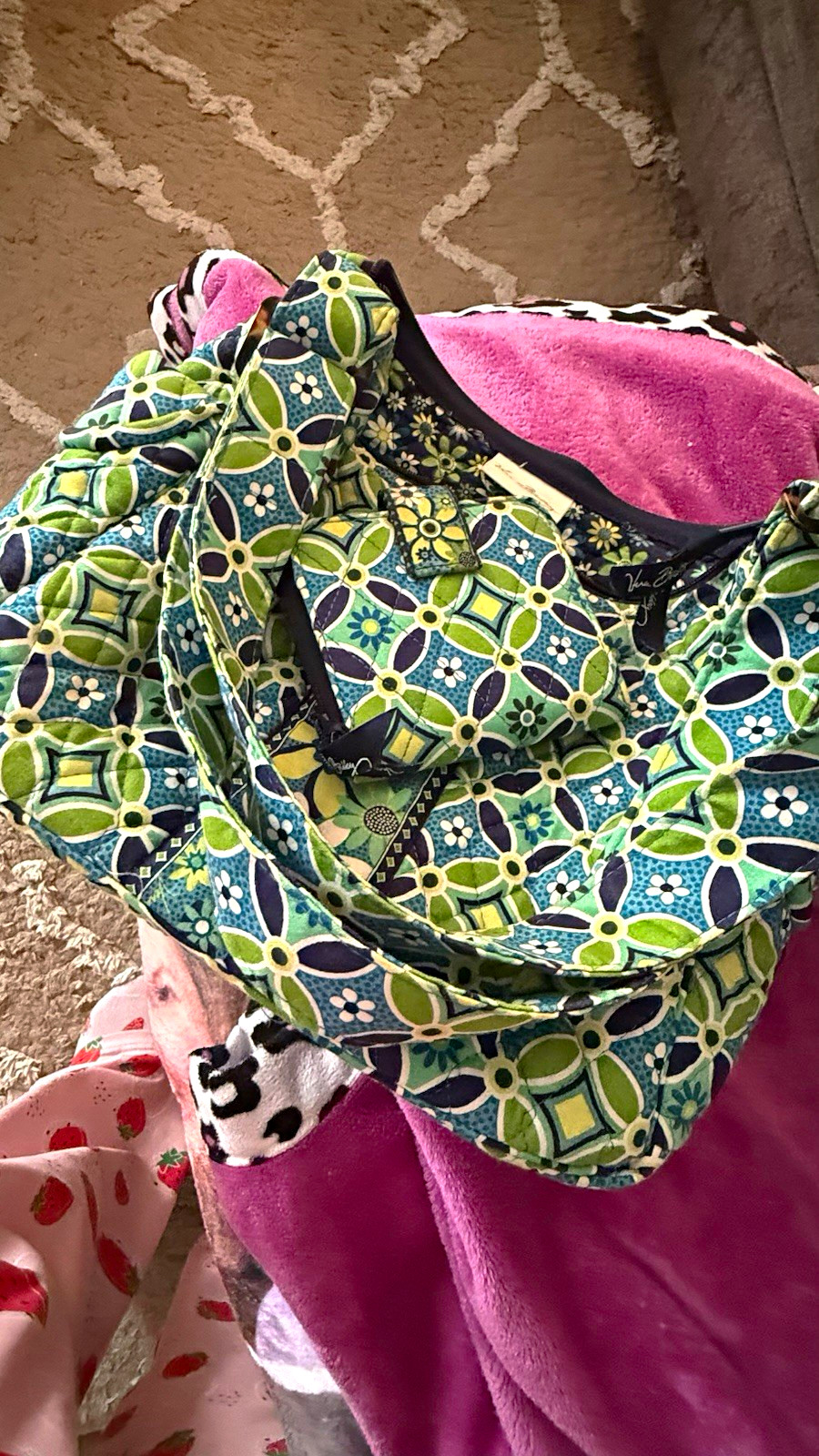 Vera Bradley Floral Shoulder Bag Blue Green White Zip w/ Matching Wallet