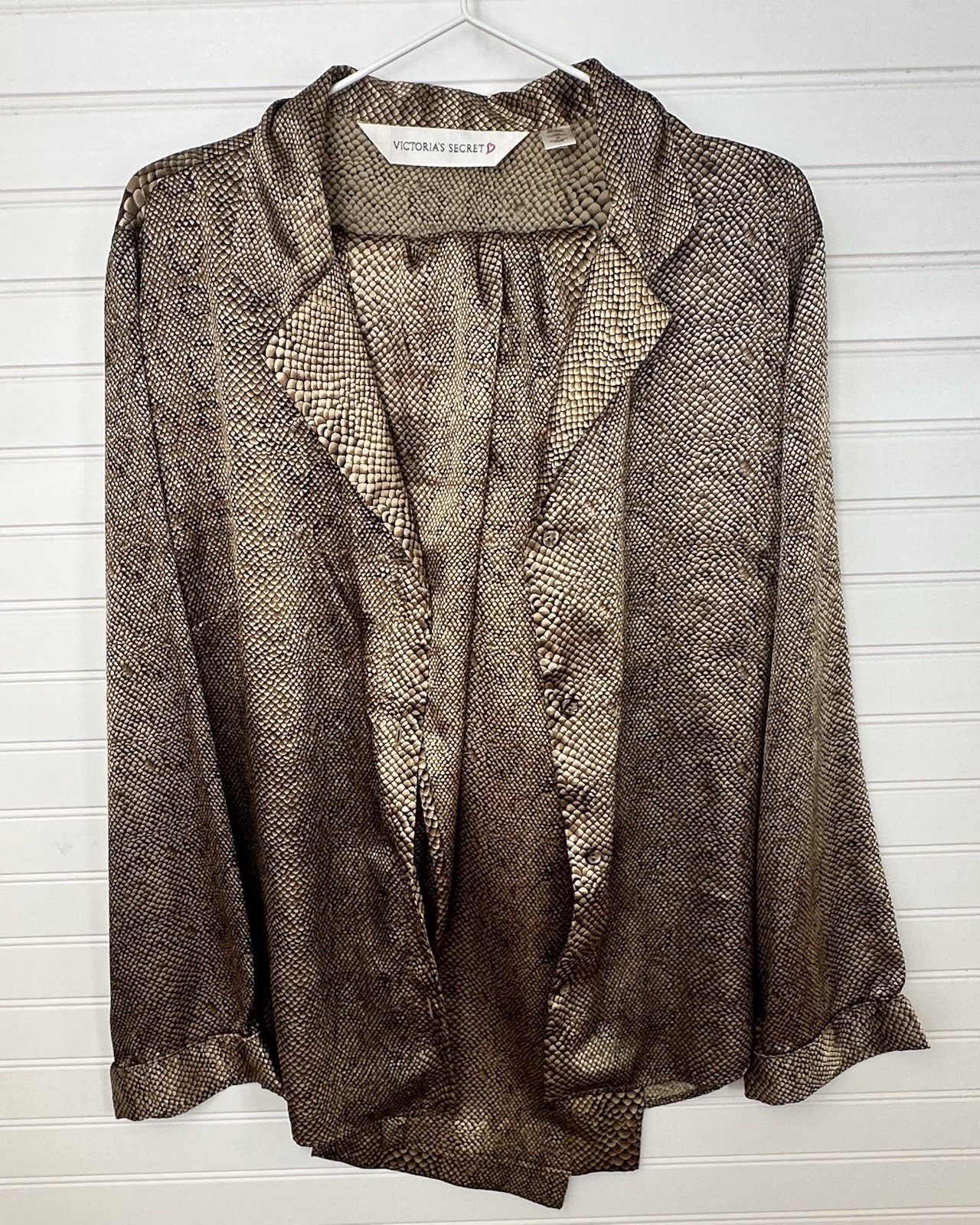 Victorias Secret Satin Snake Pajama Set Womens Golden Brown 2 Piece Size M EUC