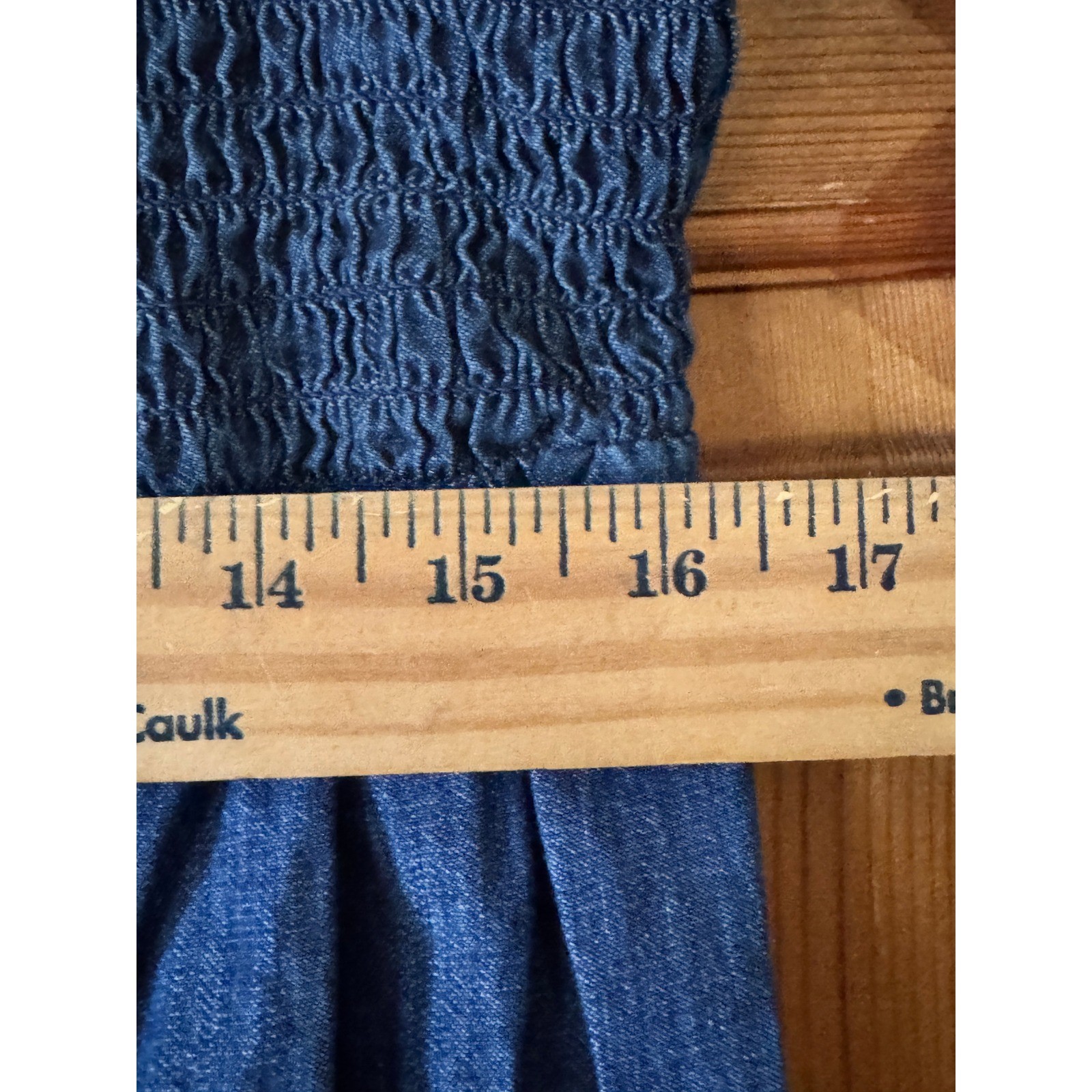 Wrangler Retro Blue Chambray Denim Smocked Puff Sleeve Western Mini Dress L NWT