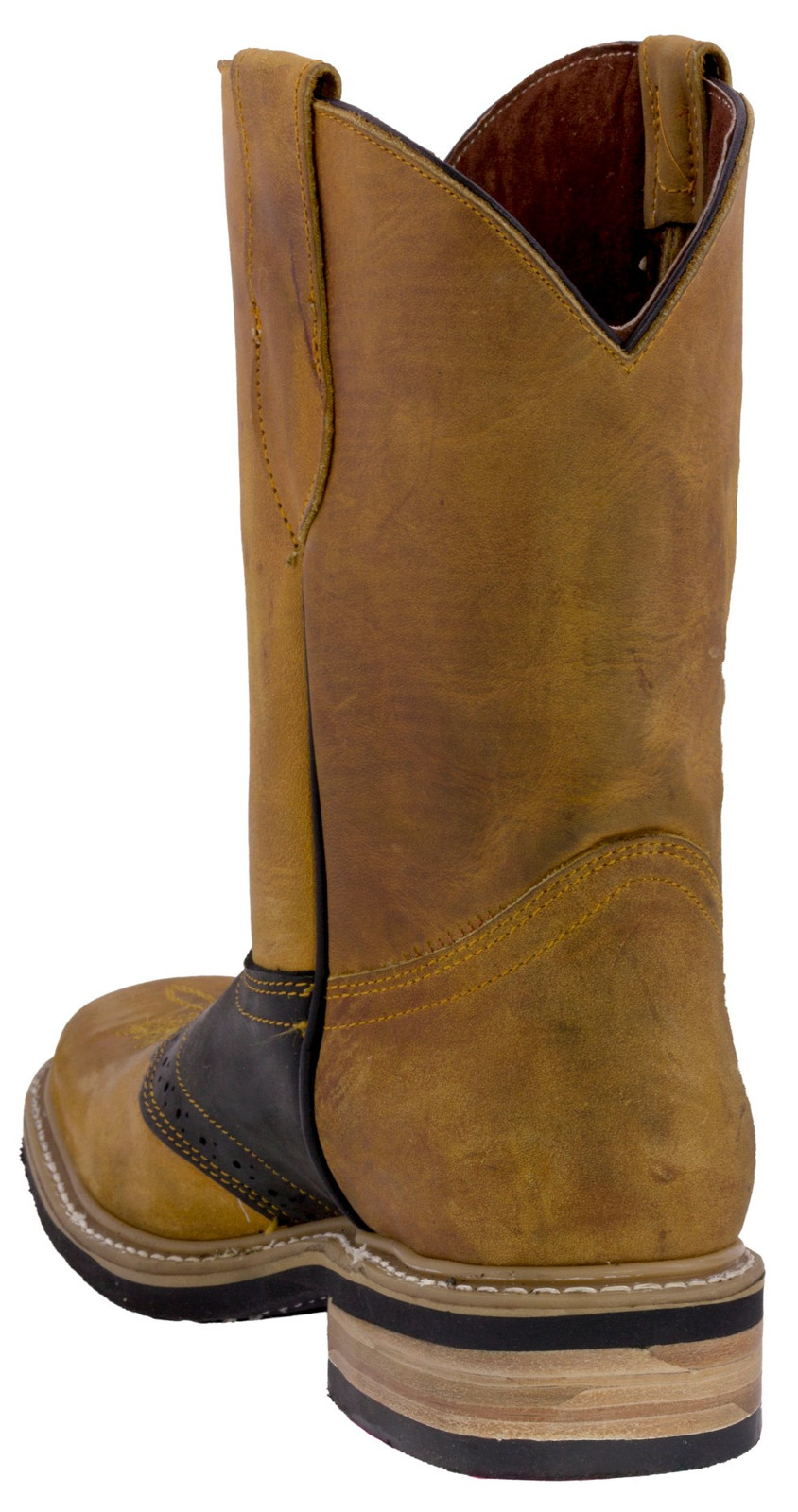 Mens Western Leather Boots Honey Brown Solid Two Tone Rodeo Wear Size 10.5-13