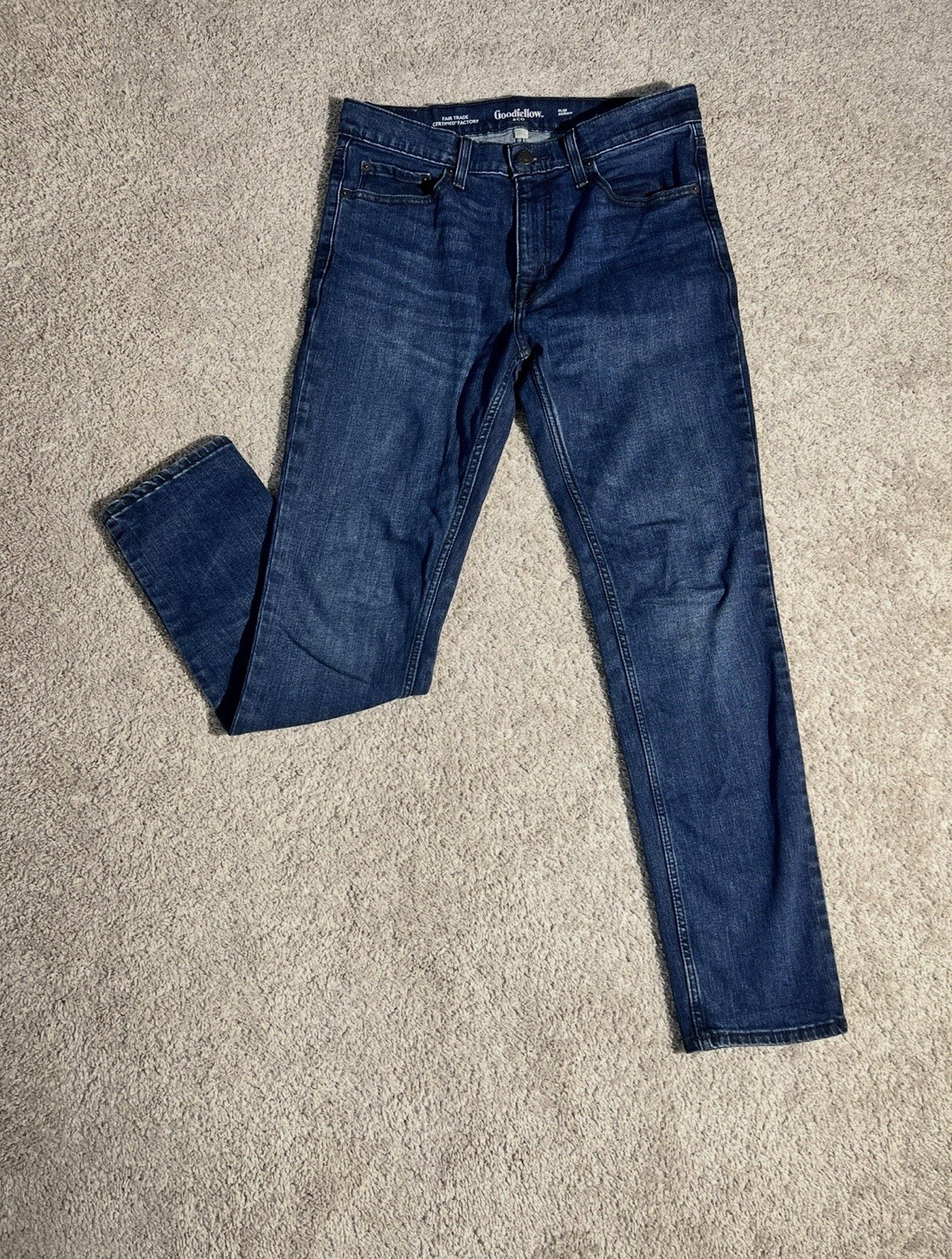 Goodfellow & Co Men’s Slim Fit Dark Wash Blue Denim Jeans Size 32 Mid Rise