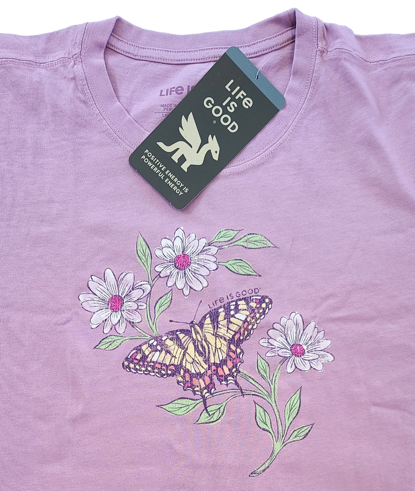 Life Is Good SS Shirt Crusher Tee TIGER BUTTERFLY DAISIES Flower 43in Womens L