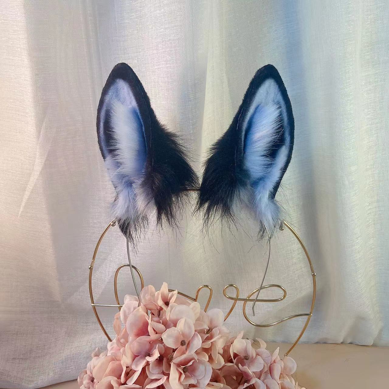 Blue Bunny Rabbit Ears Hairhoop Hair Clips Tail Cosplay Prop Lolita Acessories