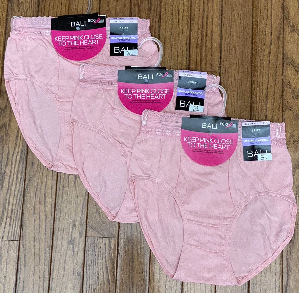 New BALI 3-PACK Women’s Comfort Revolution Lace Waist Brief Panties Sz 6 / 7
