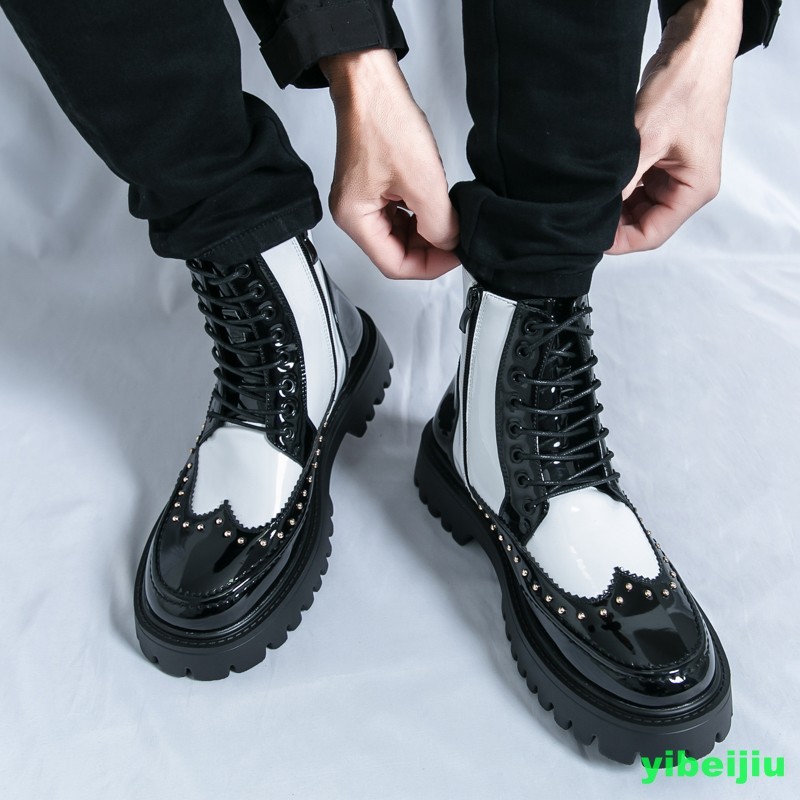 New Men’s High Top Platform Studded Ankle Boots Wing Tip Brogue Colorblock Shoes