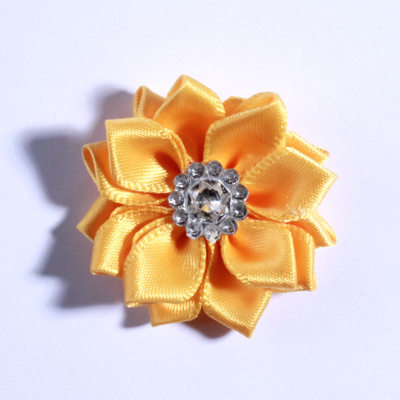 120PCS 4CM Multilayer Mini Satin Silk Ribbon Flower With Acrylic Button