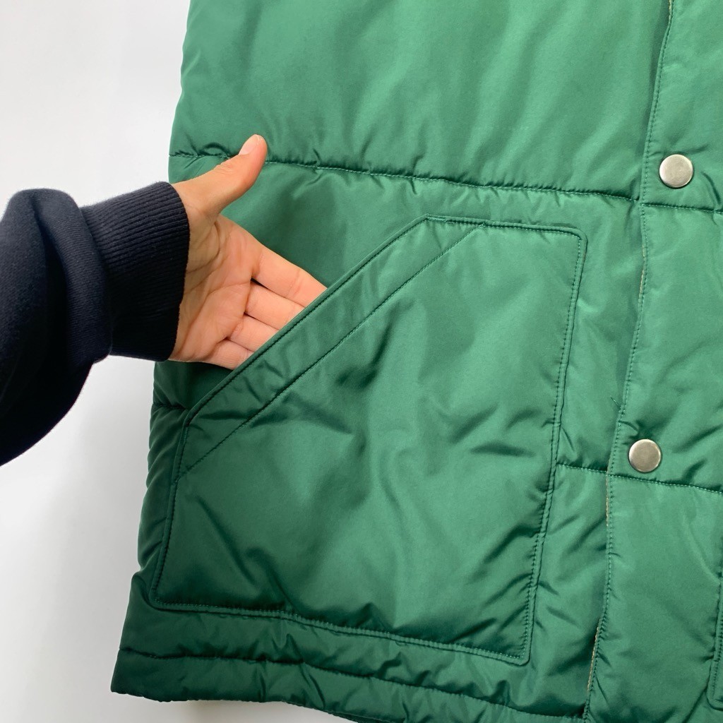 Lands End Vest Mens Medium Pesto Green Insulated Quilted Sleeveless Snap Button