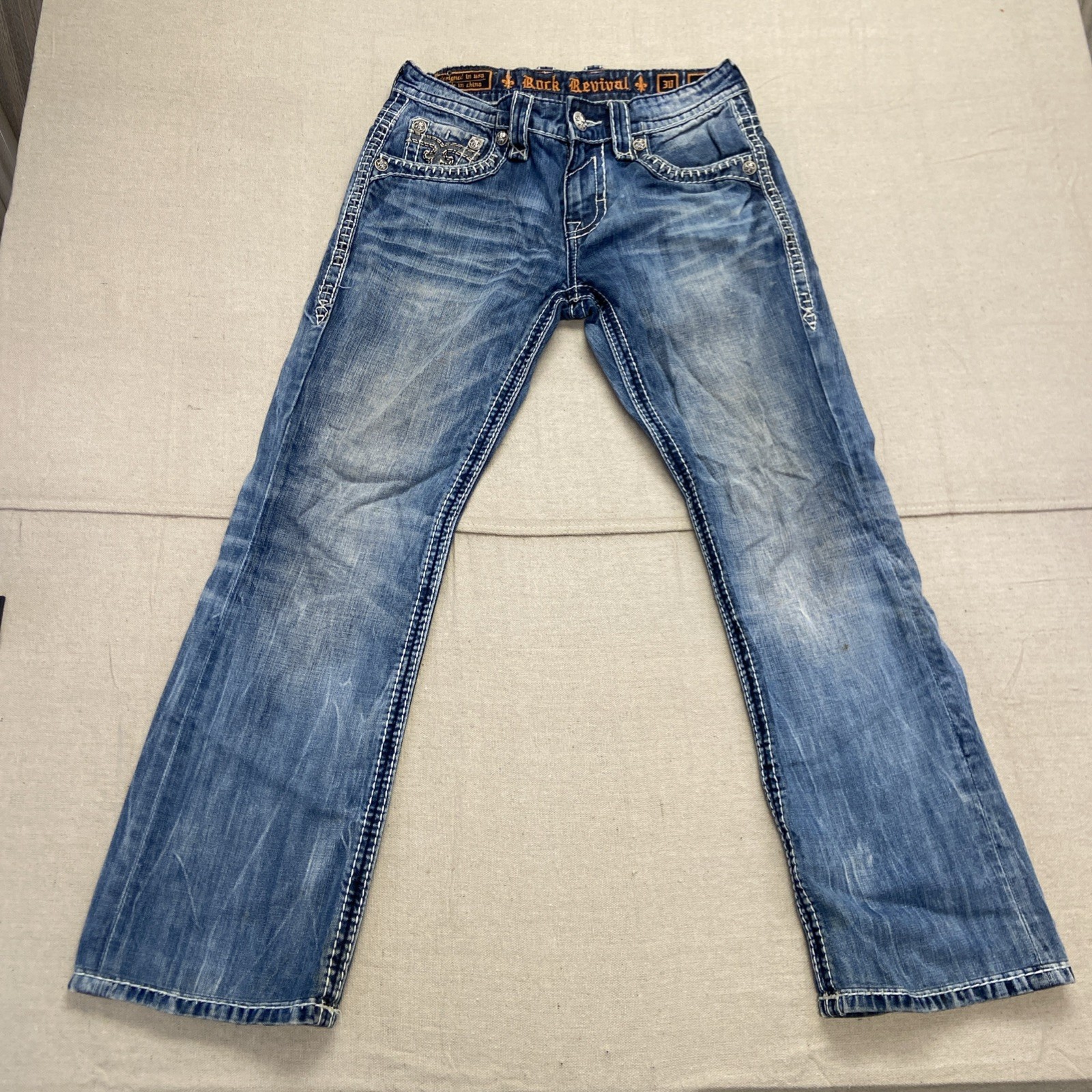 Rock Revival Jeans Men’s 30 x 29 En Medium Wash Buckle Denim Bootcut