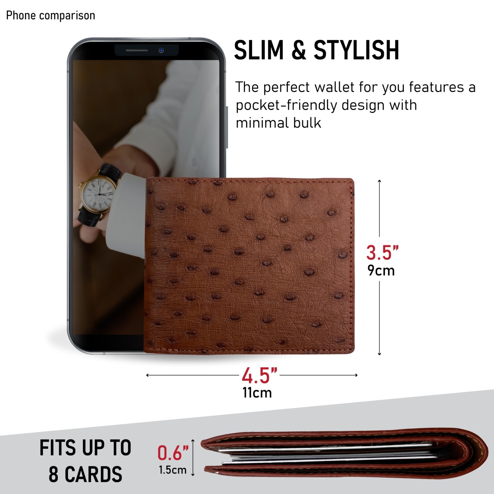 Real Ostrich Leather Brown Bifold Wallet Men’s Skin Wallet Father’s Day