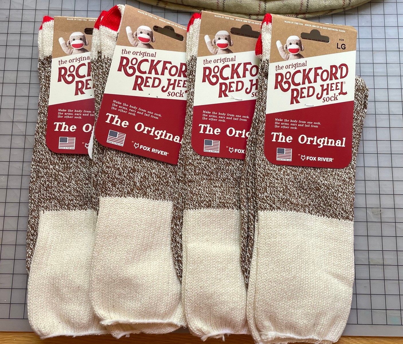 Original Rockford Red Heel Socks 4 Pair Large 10-11 for Sock Monkey NEW