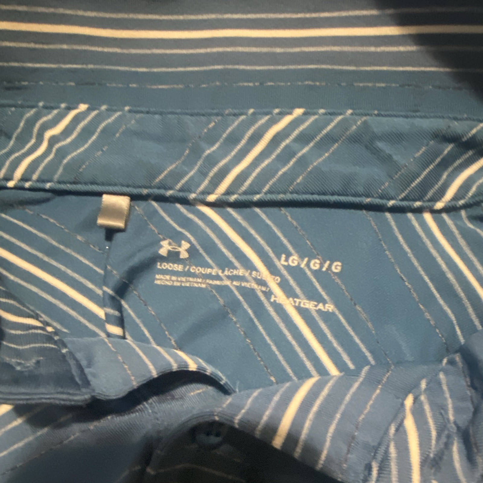 Under Armour HeatGear Men’s Blue/White Striped Polo Shirt Loose Fit L