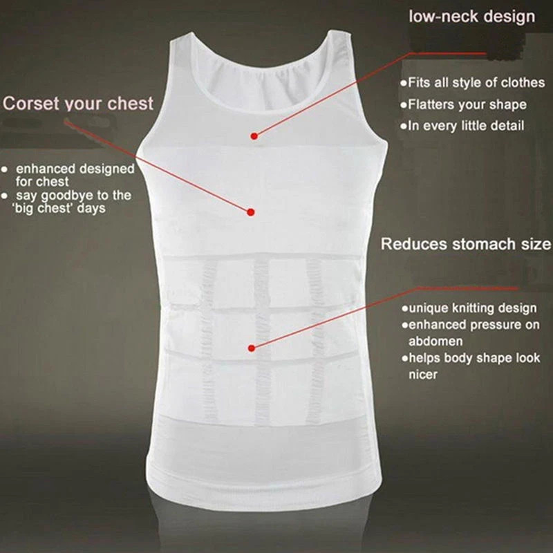 Mens Slimmings Body Shaper Belly Chest Compression Vest Girdle T-Shirt Tank Top