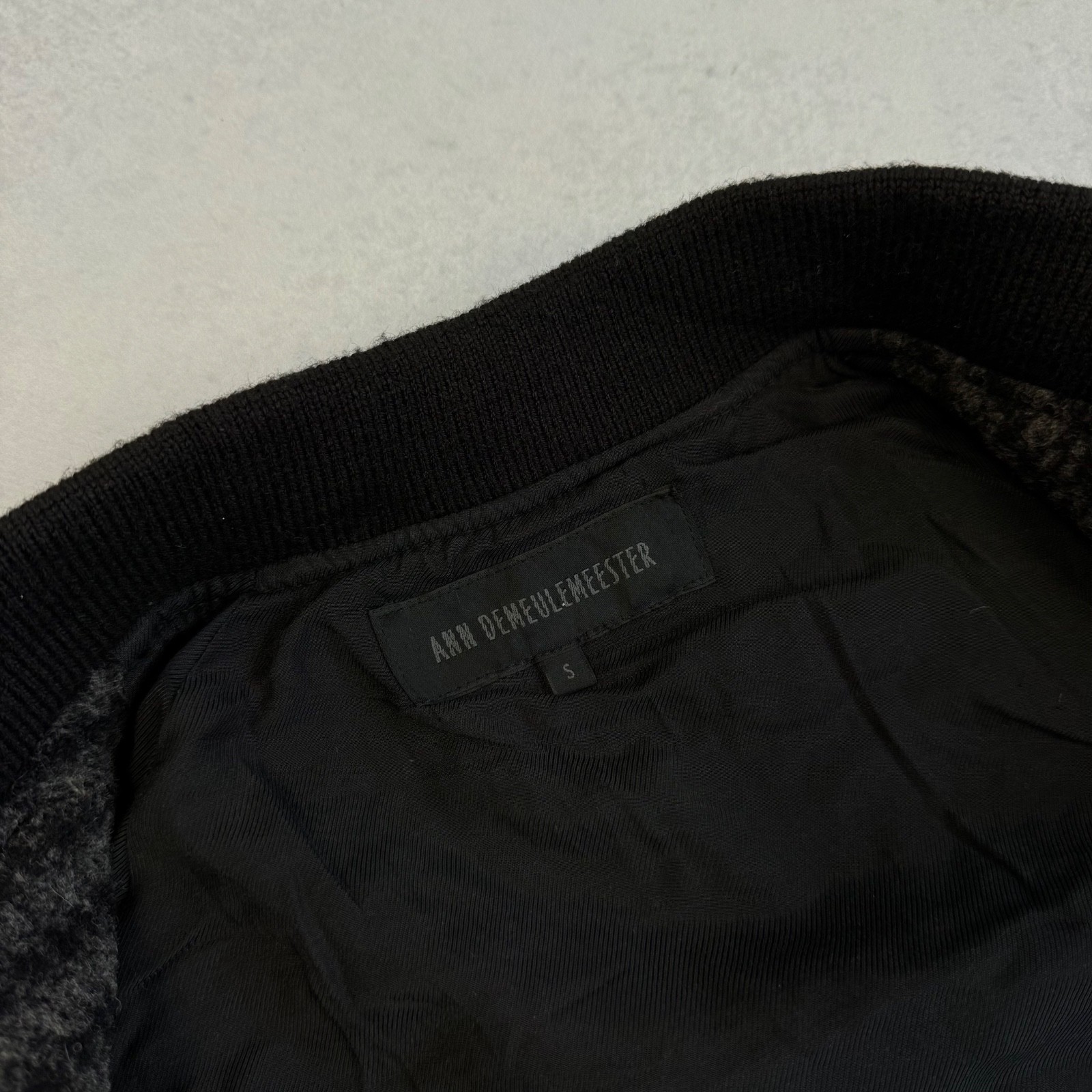 ANN DEMEULEMEESTER SAMPLE BETTOCA WOOL BOMBER JACKET ARCHIVE BLACK GREY MENS S