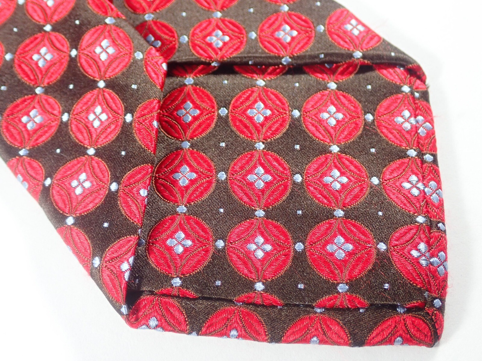 IKE BEHAR BLACK w/ RED CIRCLES & BLUE CENTERS 100% SILK NECK TIE