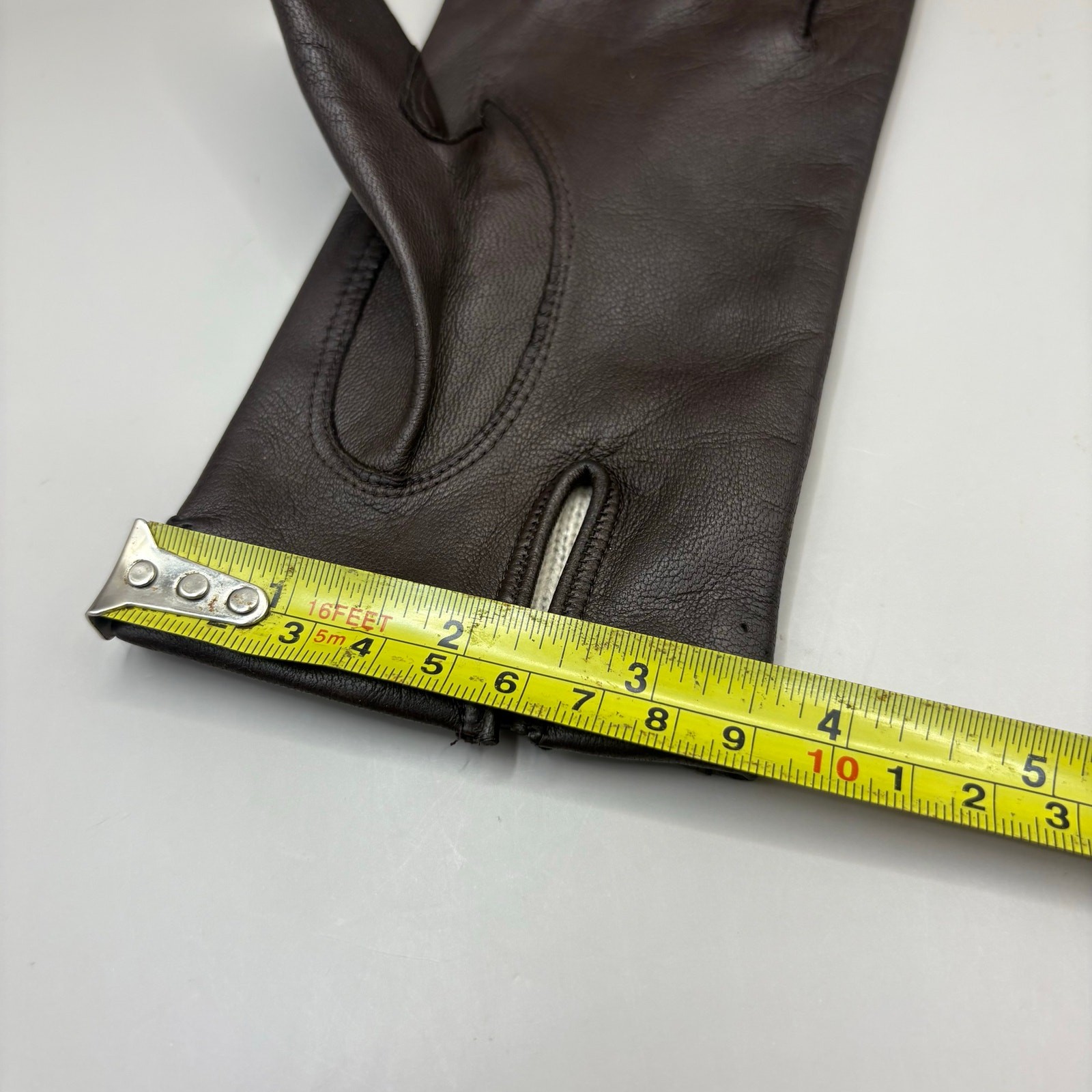VTG Leather Gloves Sz 7 Brown Knit Fabric Lined Unbranded Braided Embellished