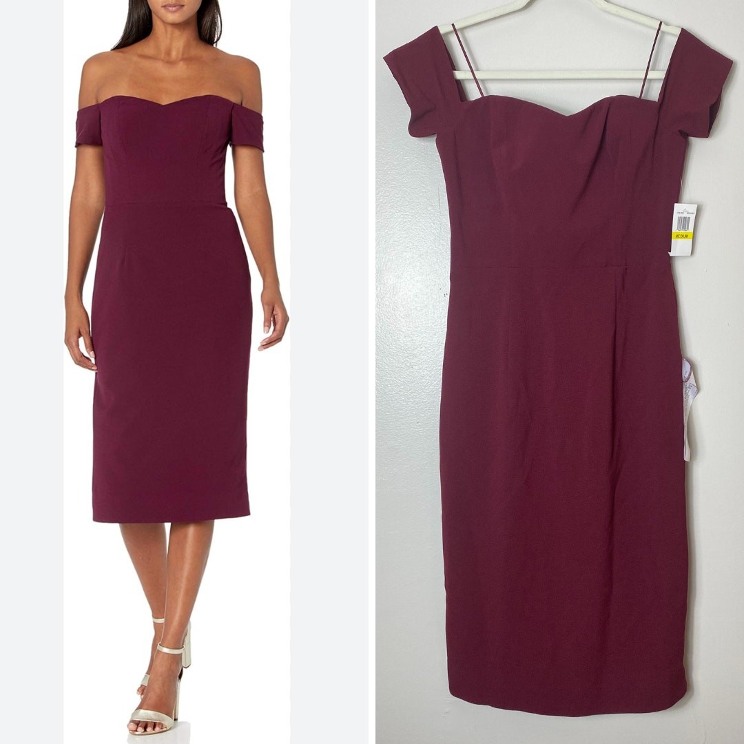 DRESS THE POPULATION DRESS M BURGUNDY FALL WEDDING GUEST SHORT COCKTAIL FESTIVE