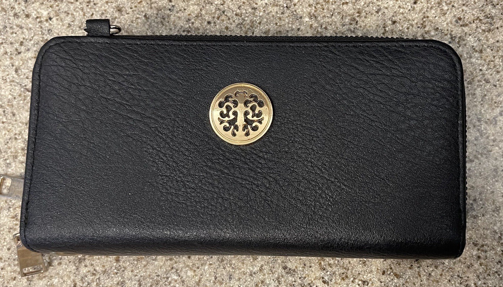BLACK FULL SIZE DOUBLE ZIP WALLET W/Compartments 8 Card Slots