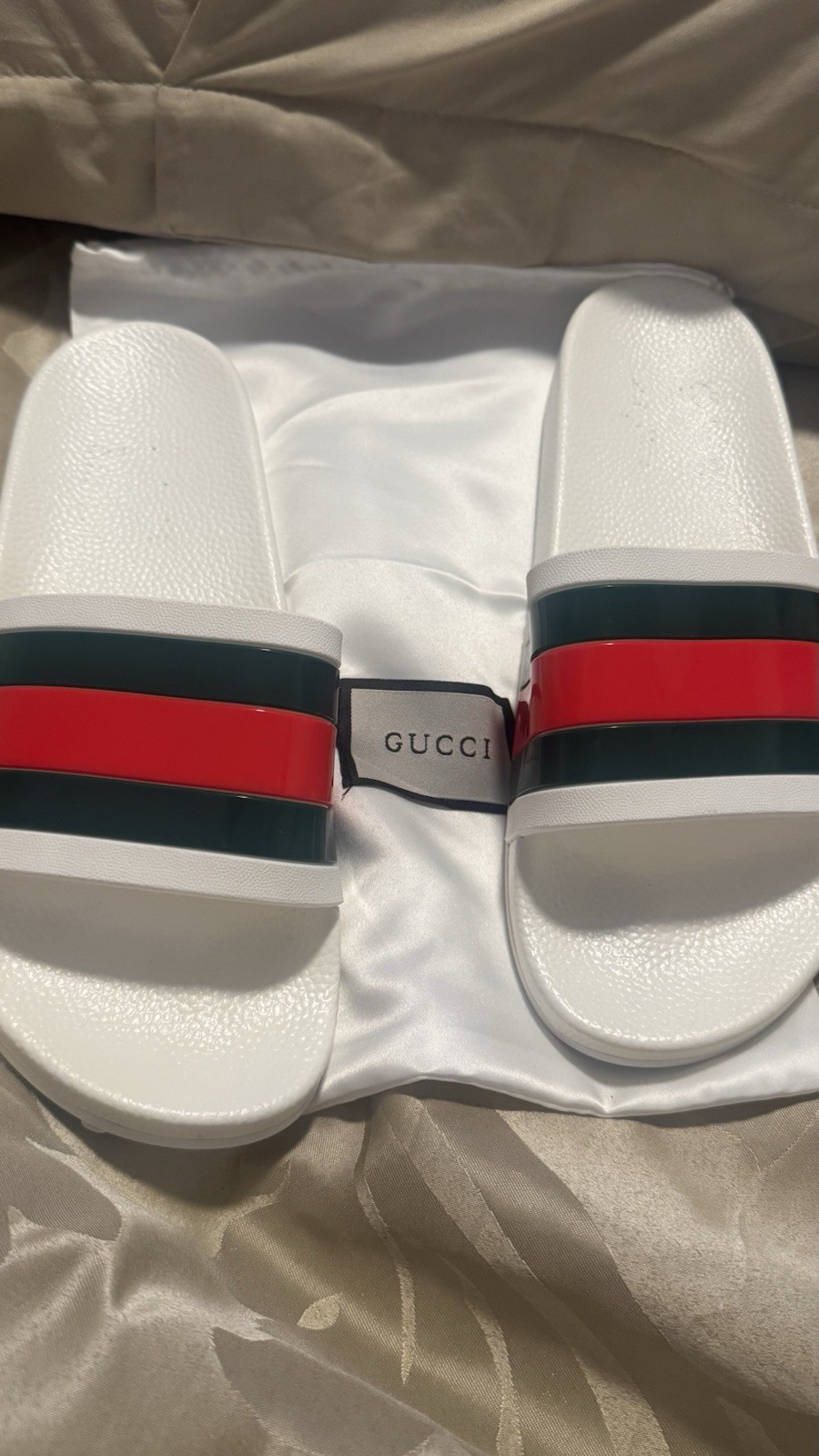 Gucci Men’s Web Stripe Logo Slide Sandals Black/Red/Green Rubber US 9