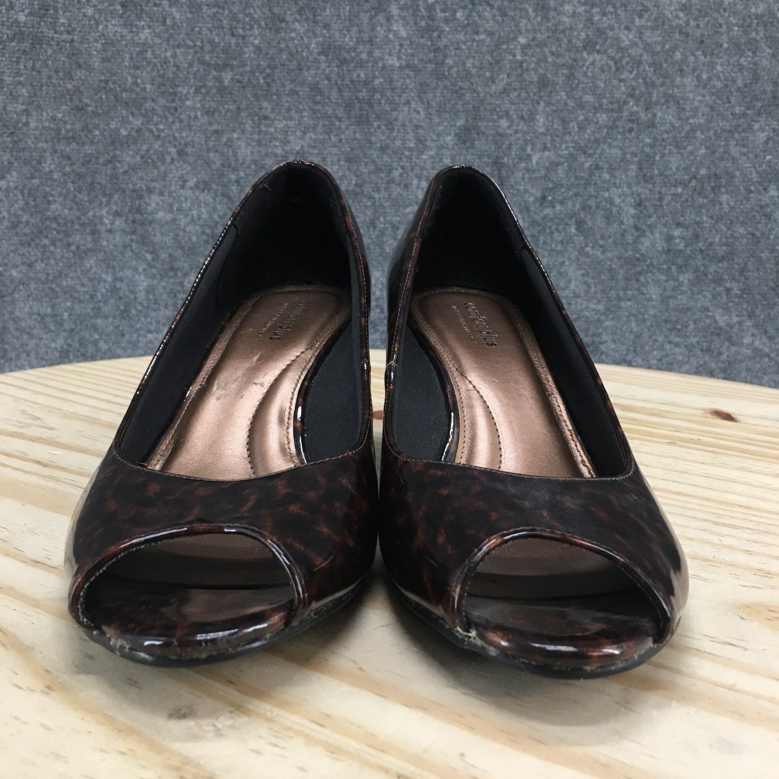 Comfort Plus By Predictions Heels Womens 9.5 Dress Peep Toe Wedge Pumps Brown