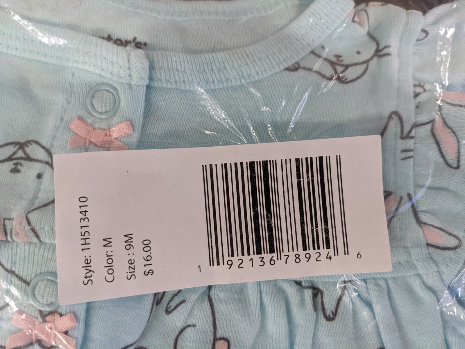 Brand New Carter’s Baby Girl 9 Months Bunny Romper Light Blue