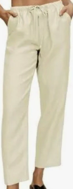 Hat and Beyond Relaxed Linen Cotton Pants, Women’s Size L White NWT #778
