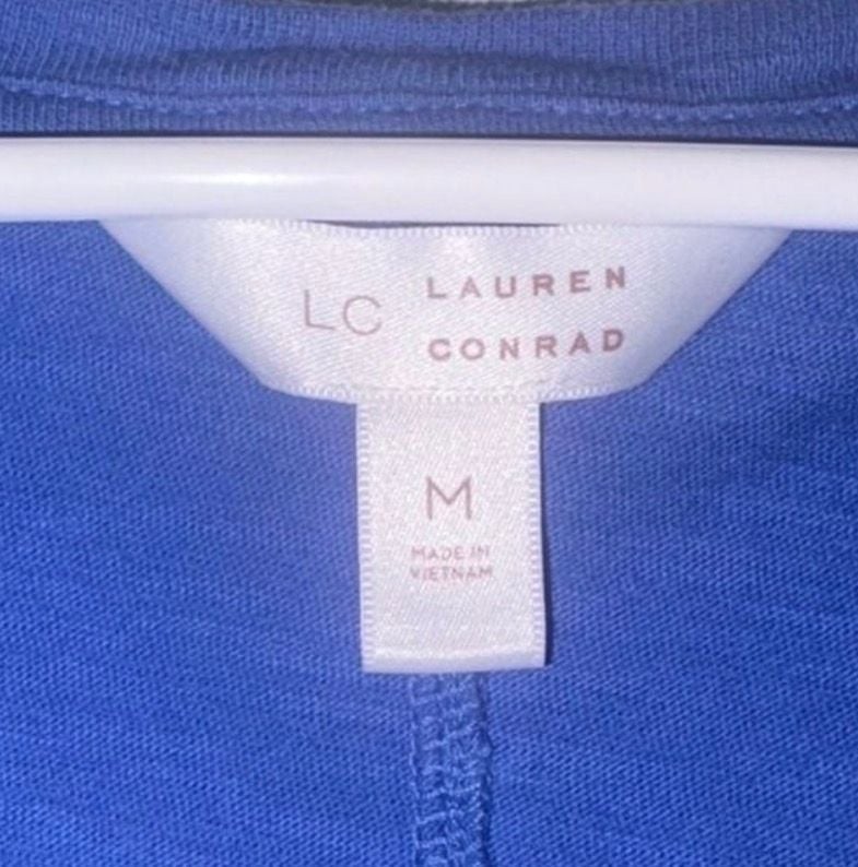 LC Lauren Conrad Blue Flutter Ruffle Sleeve V-Neck Cotton Slub Top