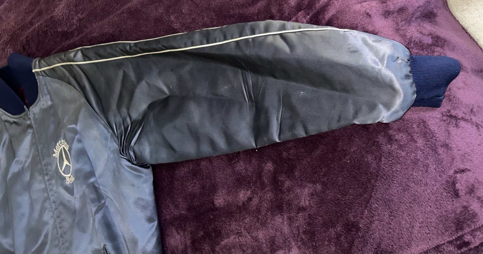 VTG 70s 80s Mercedes Benz Satin Bomber/Racing Jacket-Read-L(Fit M/L)Embroidered