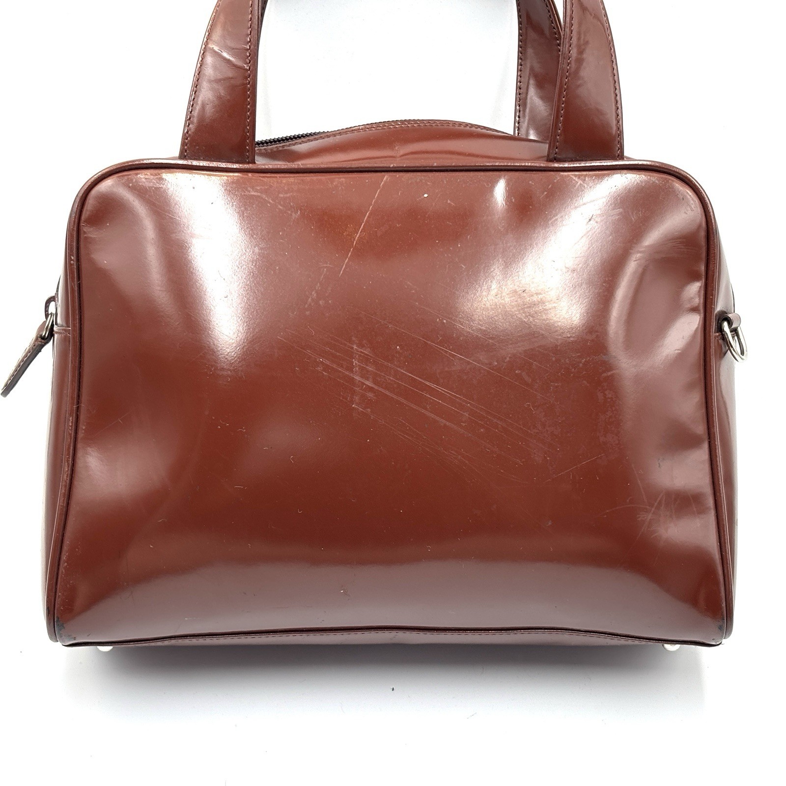 Gucci Handbag Shoulder Bag Patent Leather Interlocking G Brown Authentic