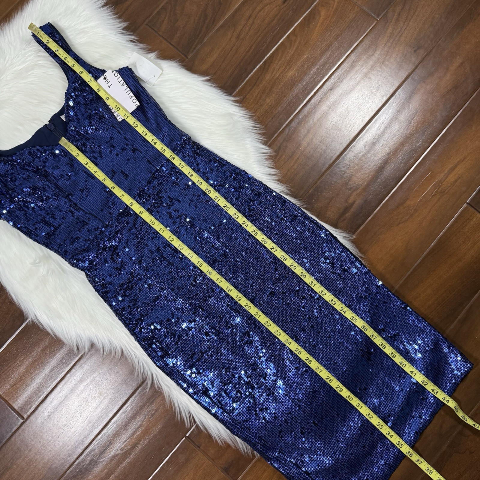 Dress the Population Size Medium Blue Sequin Sloane Sleeveless Sheath Dress