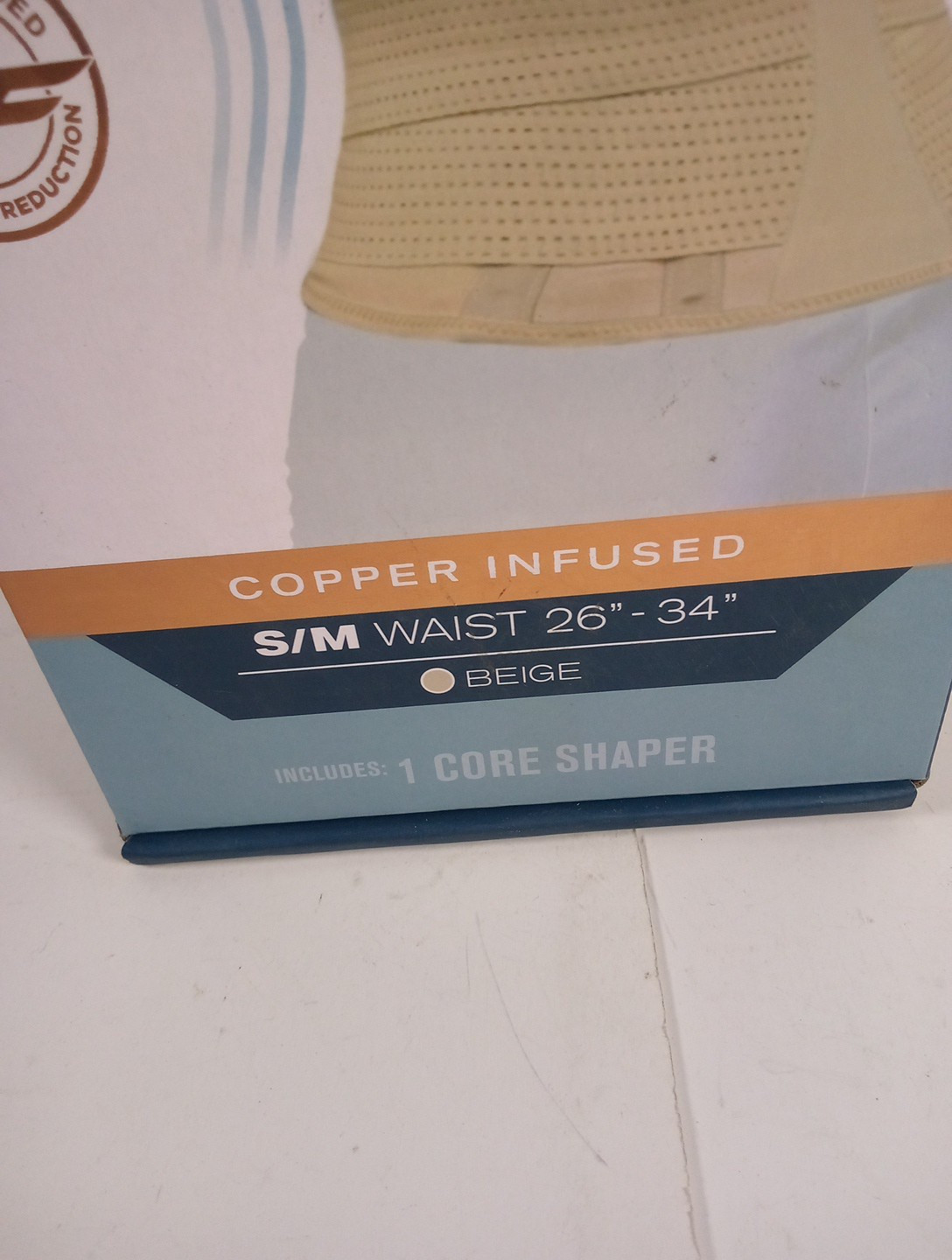 New – COPPER FIT Core Waist Belt Trainer Shaper Women Beige S/M Waist 26″-34″