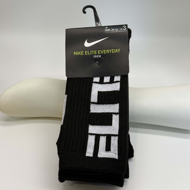 ELITE EVERYDAY CUSHIONED CREW SOCKS Unisex Black Size M 3 Pair