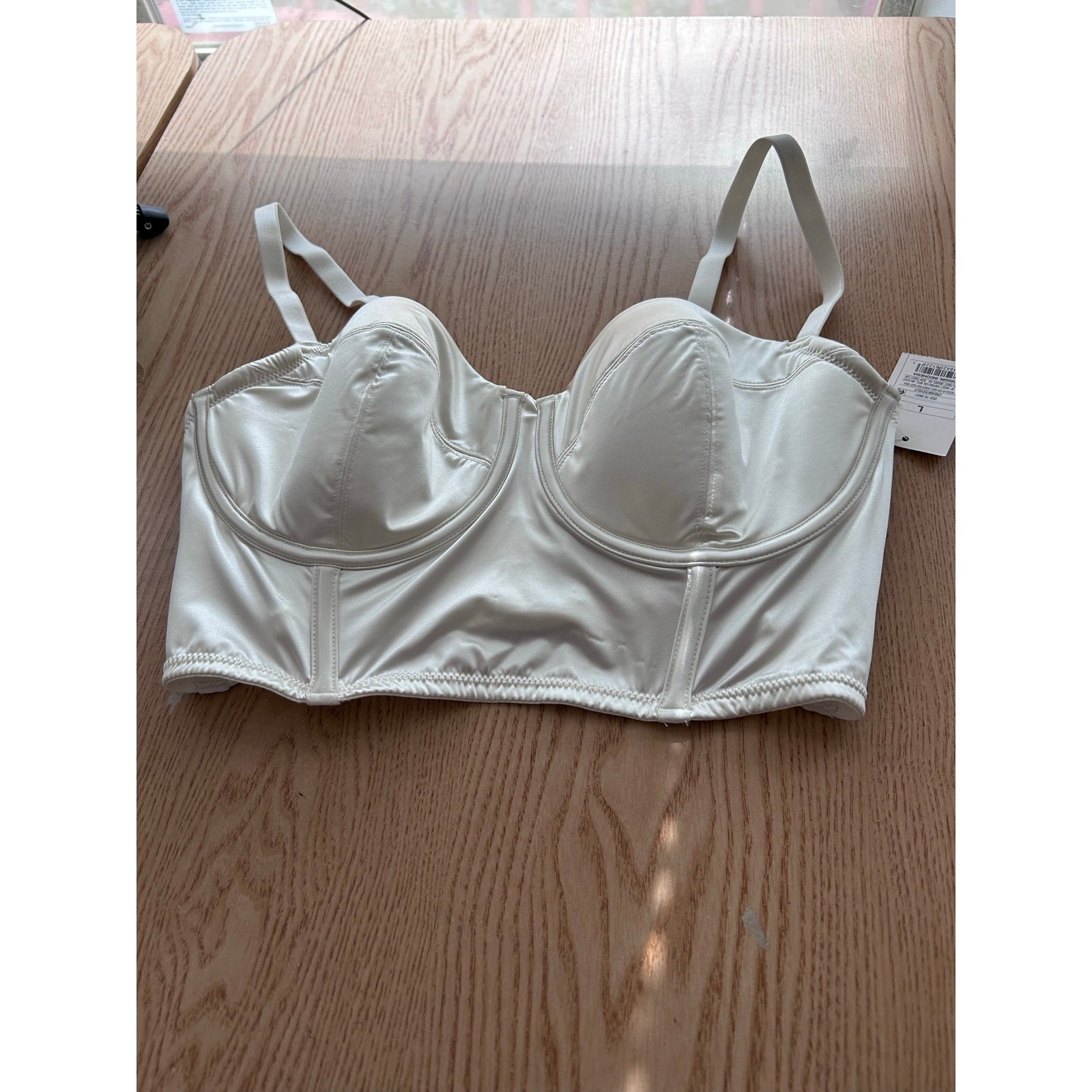 New Auden Silky Satiny Underwired Push-Up Longline Soft Boned Bra Cream Large